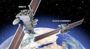 Vue d'artiste des satellites ARABSAT-6A et HELLASAT-4/SAUDIGEOSAT-1  © Lockheed Martin 