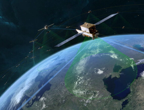 Vue d'artiste de satellites Transport Layer Tranche 2 Alpha en orbite © Northrop Grumman