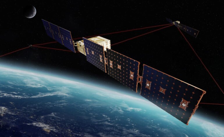 Vue d'artiste d'un satellite de la "Transport Layer Tranche 2 Beta" en orbite © Terran orbital